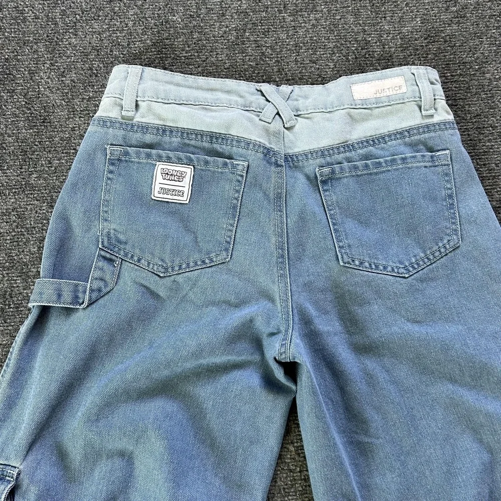 Justice Jeans Girls 16 Blue‎ Barrel Wide Leg Looney Tunes Bugs Bunny Cargo Denim